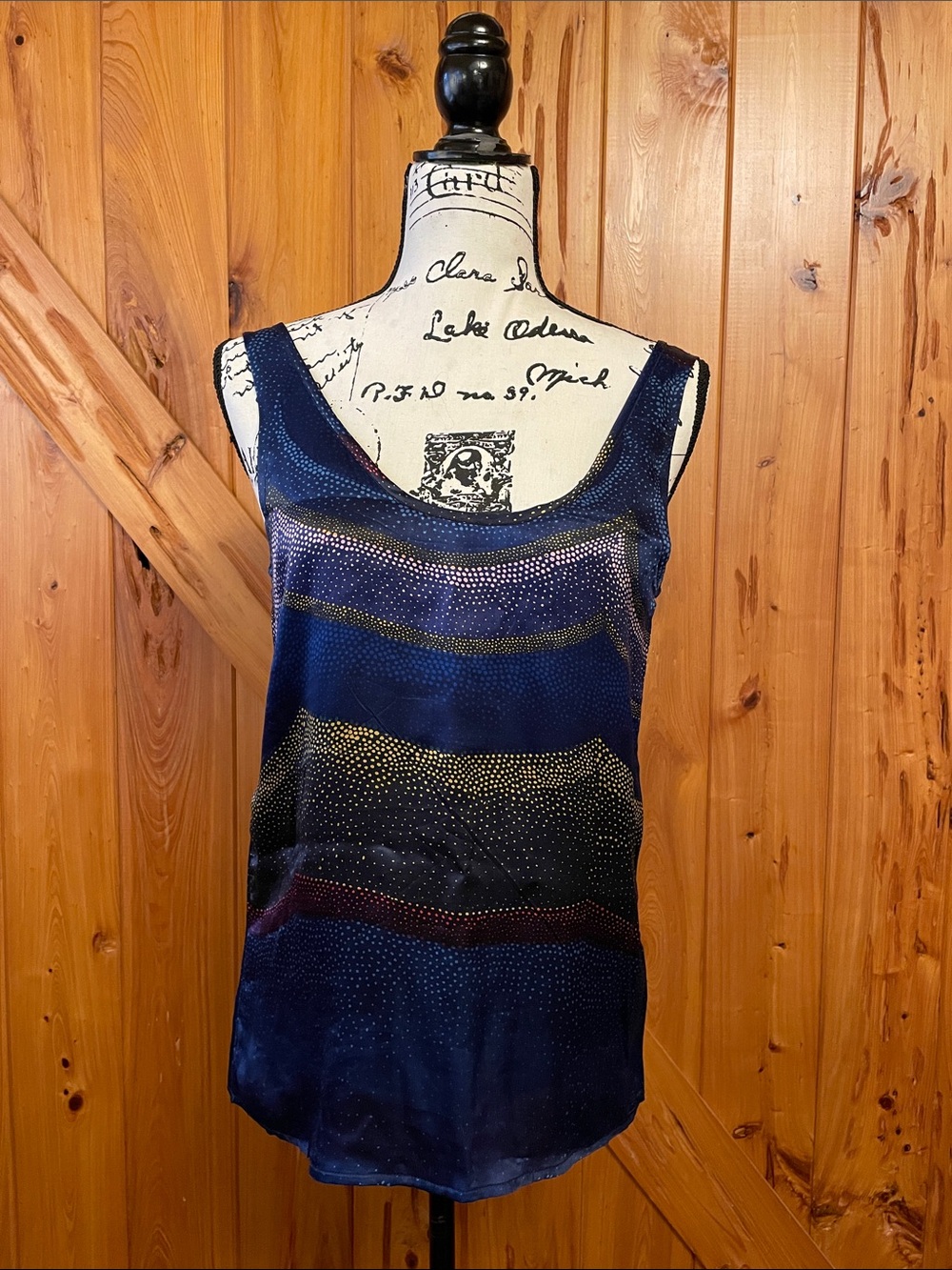 Modern Amusement silk  Navy Dot Stripe low back elegant Tank Top - Women